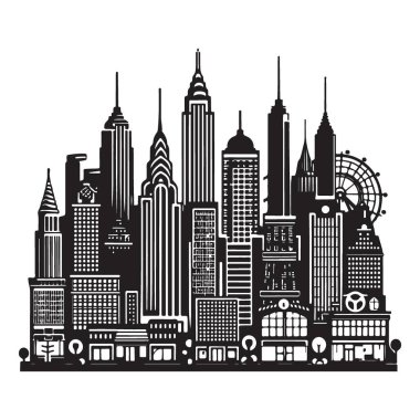 New York 'un Silueti İkonik Binalarla Ayrıntılı Skyline