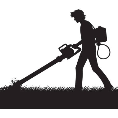 Çim Bakım Hizmetleri için Yaprak Fırtınası İllüstrasyonlu Siluet Peyzajcısı