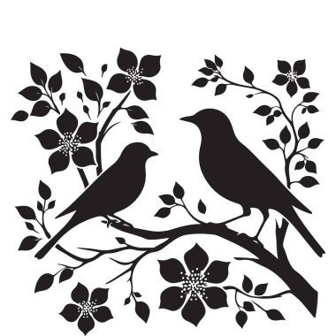 Serene Tasarımları İçin Çiçeklenen Dallardaki Kuşlar Görüntü