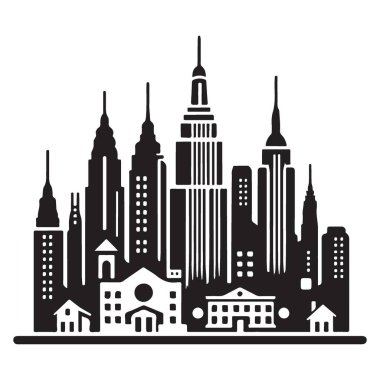 Uzun Gökdelenleri olan City Skyline Binaları Silueti