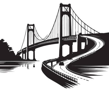 Tarihi Eserler ve Tasarım için Etkileyici Askı Köprüsü Siluet Vektörü