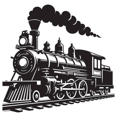 Ulaşım Nostalji Tasarımı İçin Klasik Buhar Treni Silüeti Sanatı