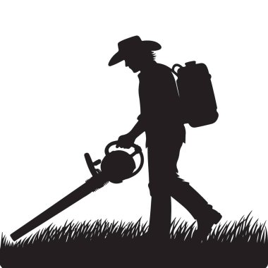 Bahçe Bakımı Servisi için Yaprak Fırçalayan Adamın Silueti