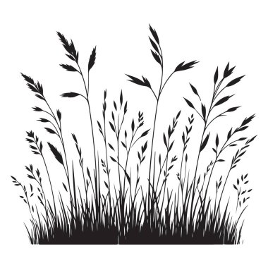 Doğal Çevre ve Peyzaj Tasarımı için Vahşi Çimen Silüeti Çizimi