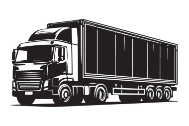 Lojistik ve Ulaşım için Güçlü Ticari Kamyon Siluet Vektör İllüstrasyonu