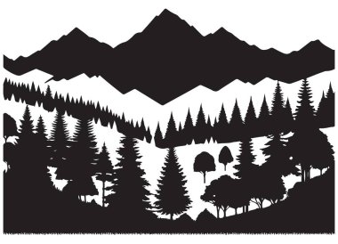 Görkemli Dağ Sırası Siluet Vektör Resimleri Orman Manzarası