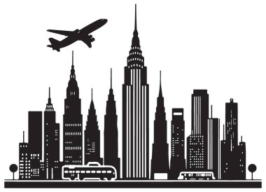 New York Şehri Skyline Siluet Vektör Sanatı ve Uçak Resimleri