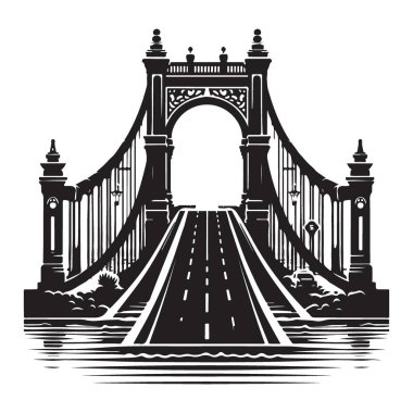 Muhteşem Askı Köprüsü Vektör İllüstrasyonu Mühendisliğin kalıcı bir simgesi