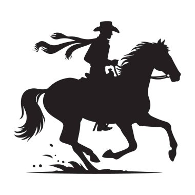 Siluet Kovboy Ata Binen Zarif Batı Ruh Sürücüsü Vektör Sanatı