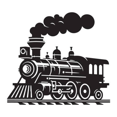 Buharlı tren lokomotifi dumanlı yolculuk yapıyor.