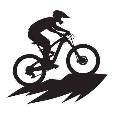 Dağ bisikletçisi silueti yokuş yukarı gidiyor.