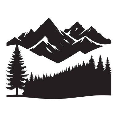 Dağ Manzarası Dış Macera için Siluet Vektör İllüstrasyonu