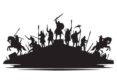 Ortaçağ ordusunun silueti Hill vektör çizimine saldırıyor