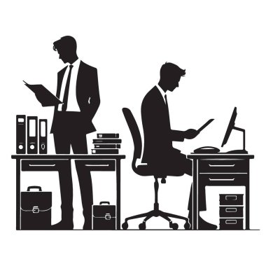 İş yerindeki kurumsal profesyoneller, iş temaları için siluet çizimi yapıyorlar