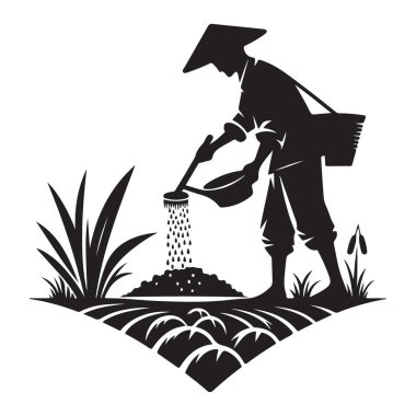 Çiftçi Silueti Vektör İllüstrasyon Tarım Tarımı Geleneksel Çiftçilik