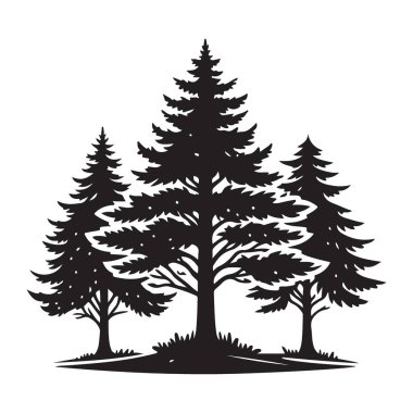 Çam Ağaçları Siluet Vektör İllüstrasyon Ormanı Doğa Tasarımı