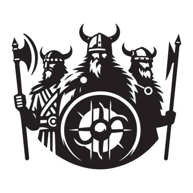 Viking Savaşçıları Çizim Silueti Kalkan ve Balta Tasarımı