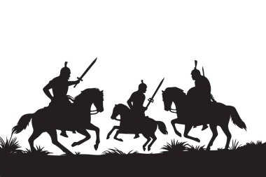 Savaşçı Süvari Silueti Eski Süvarilerin Vektör İllüzyonu