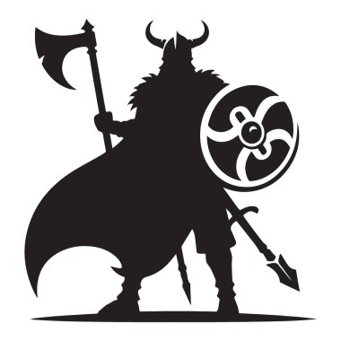 Balta ve Kalkanlı Güçlü Bir Viking Savaşçısının Silueti