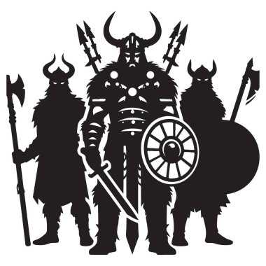 Üç Viking Savaşçısının Silueti Efsanevi Savaşa Hazır