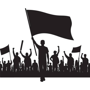 Siluet Kalabalığı Sosyal Değişim İçin Bayraklarla Protesto Ediyor