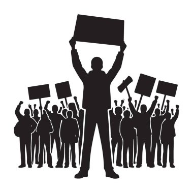 Protestocuların silueti ve bir gösteri resmi