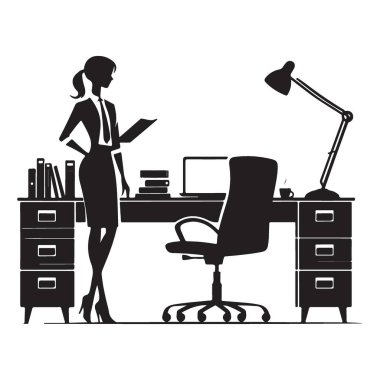 Businesswoman at desk silhouette vector image for professional projects
