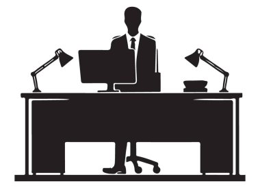 Ofis işleri için masadaki iş adamı siluet vektör görüntüsü