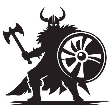 Viking Savaşçısı Silueti Balta ve Kalkan Vektör Resmiyle Tırmanış