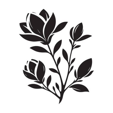 Siluet Manolya Çiçek Şubesi Vektör İllüstrasyonu Botanik Çiçek Tasarımı