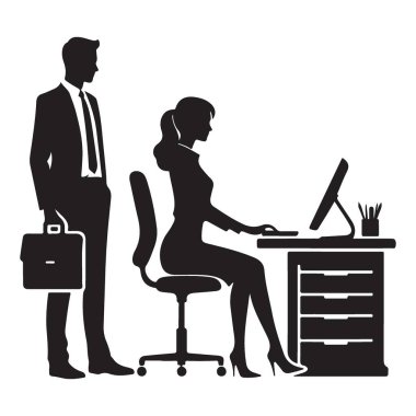 Ofis Vektörü İllüstrasyon Çalışma Alanı Konsepti 'ndeki Siluet İşadamları