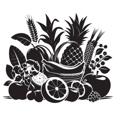 Taze Hasat Ödülü Siyah ve Beyaz Meyve İllüstrasyonu