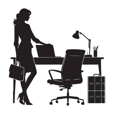 Businesswoman Silhouette Illustration Professional Woman at Office Design