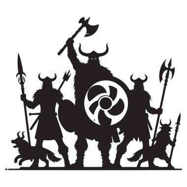Güçlü Viking Savaşçıları Siluet Silahlı ve Savaşa Hazır