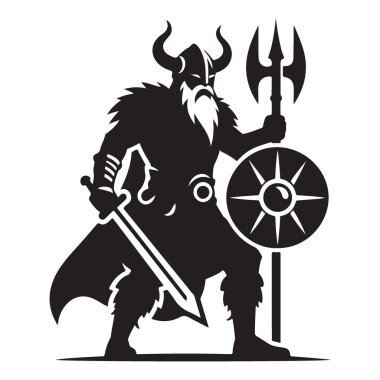 Vahşi Viking savaşçı illüstrasyon vektörü balta ve kalkanla