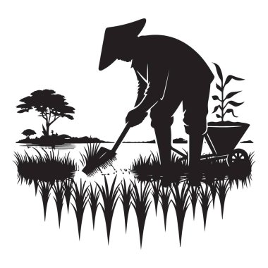 Geleneksel çiftçilik pirinç silueti çizim vektör biçimi