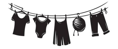 Çamaşır Hattındaki Siluet Vektör Resimleri Çamaşır Giysilerini Gösteriyor