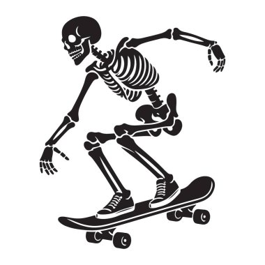 Skateboard Siluet Vektör Resimlerinde İskelet Havalı Tasarım Elemanı