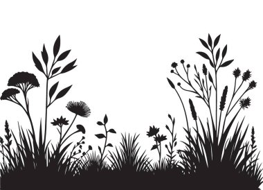 Siluet Vahşi Çimen Vektör Çizimi Doğal Alan Manzarası Tasarımı
