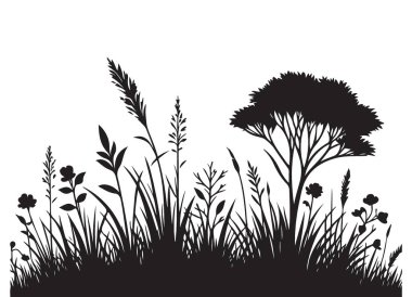 Siluet Uzun Çimen Ağacı Vektörü İllüstrasyon Doğa İlham Aldı Sanat