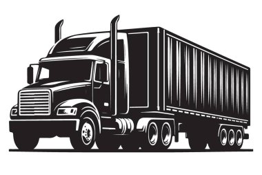 Ulaşım Endüstrisi Tasarımları için Ayrıntılı Yarı Kamyon Siluet Vektörü
