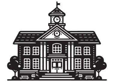 Klasik Belediye Binası Resim Vektörü Siyah ve Beyaz