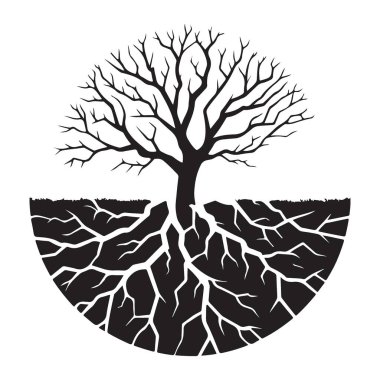 Karmaşık Hayat Ağacı Silüet Vektör Grafiği Köklerle