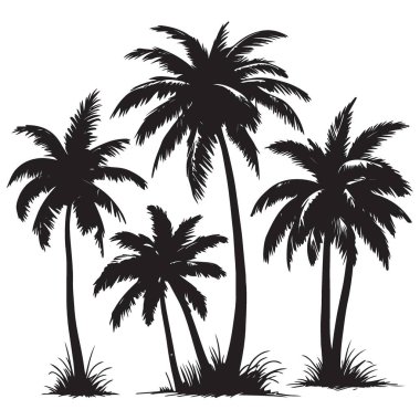 Tropikal Palmiye Ağacı Silüeti Vektör Sanatı İllüstrasyonu Ada Duygusu