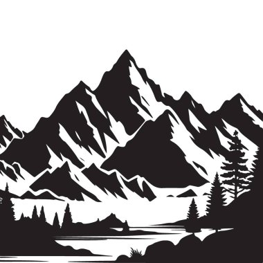 Majestic Mountain Range Siluet Vektör İllüzyonu Manzaralı