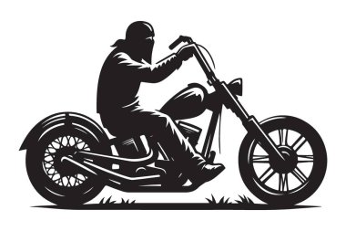 Motosikletli Siluet Klasik Motosiklet Çizimi Sürüyor