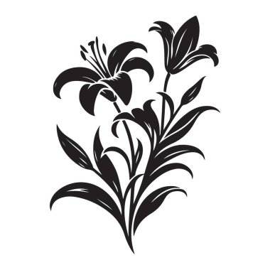 Zarif Lily Çiçekleri Silüeti Sanatsal Çiçek Tasarım Element Vektörü