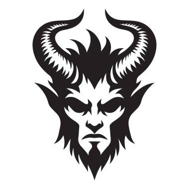 Boynuzlu Şeytan Yüzlü Görüntü Görüntü Çizim Vektörü Tasarımı