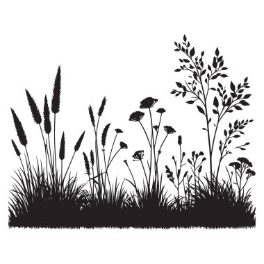 Vahşi Bitkiler ve Çiçekler Siluet Tasarımı 'nın Vektör ResmiName