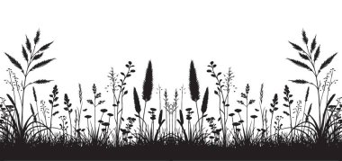 Doğal Çevre için Vahşi Çimen Silüeti Vektör İllüstrasyonu